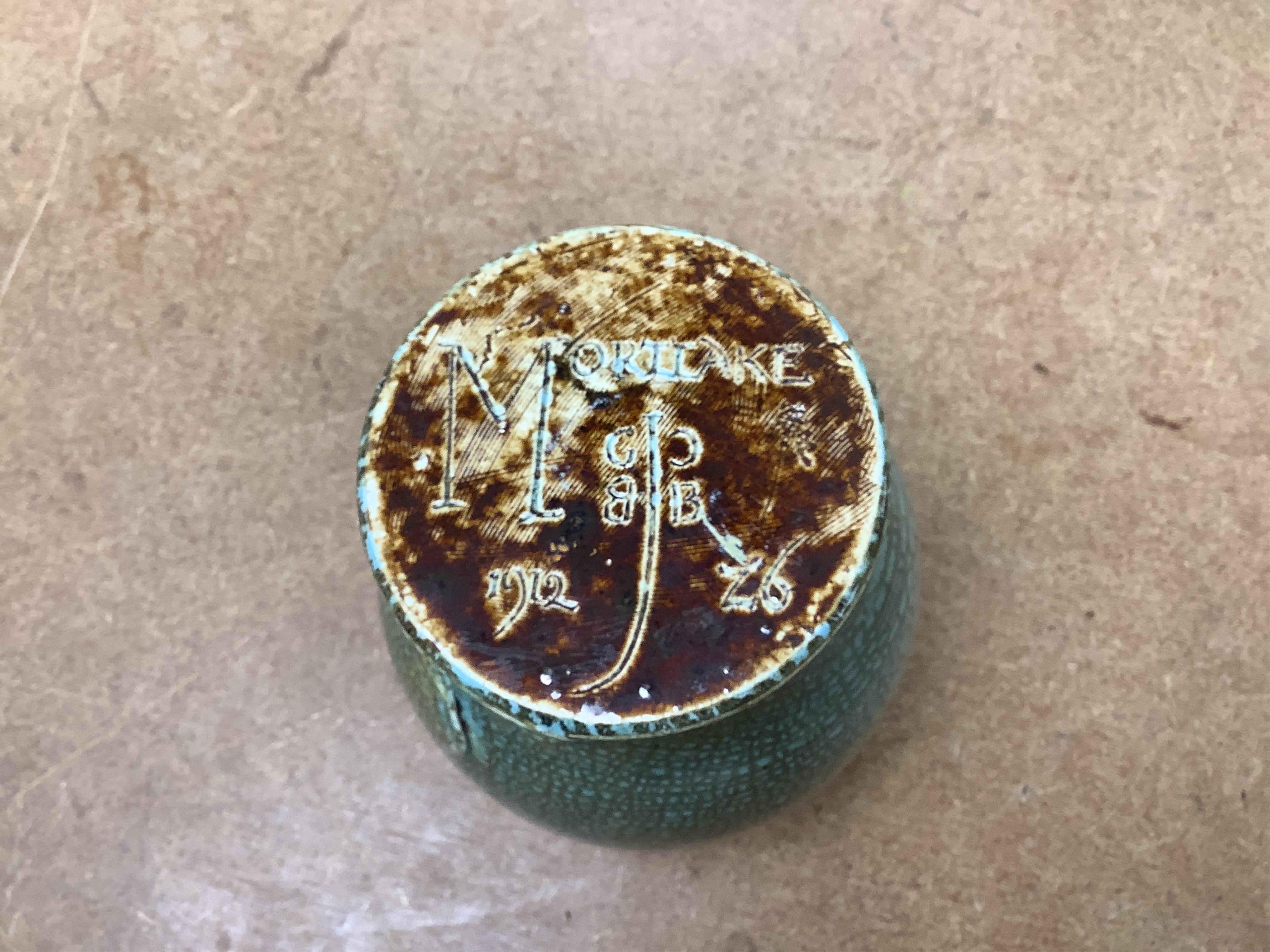 A Mortlake ‘dragon’ vase, monogrammed and dated 1912, 15cm